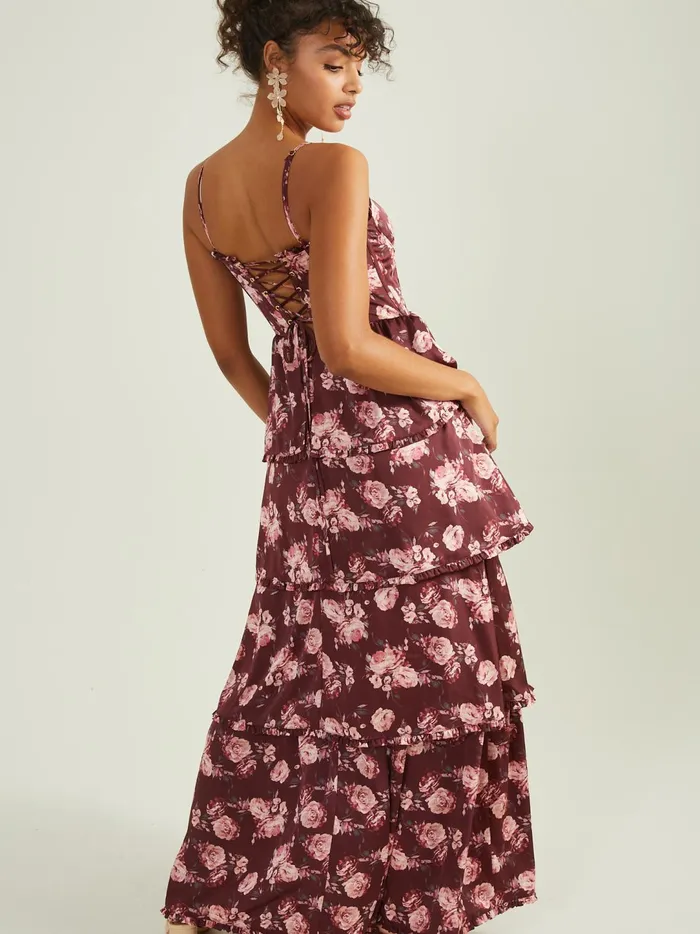 Women Stellni Floral Satin Maxi Dress Wine Altar039d State Maxi Midi