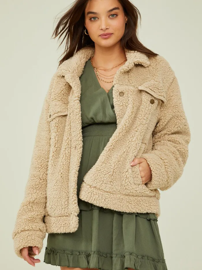 Women Tessa Sherpa Trucker Shacket Beige Altar039d State Jackets