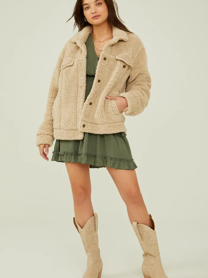 Women Tessa Sherpa Trucker Shacket Beige Altar039d State Jackets