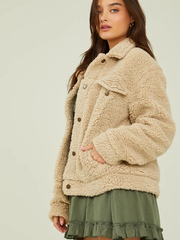 Women Tessa Sherpa Trucker Shacket Beige Altar039d State Jackets