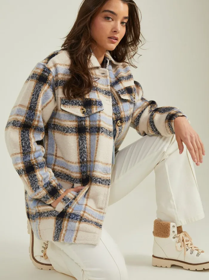 Women Thalia Plaid Shacket Ivorynavy Altar039d State Jackets