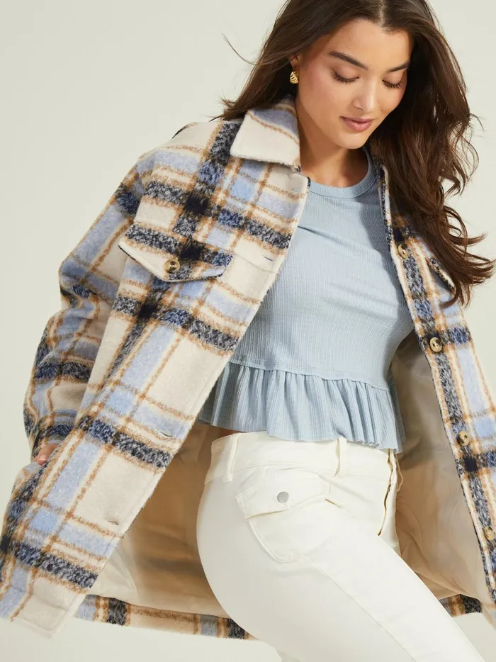 Women Thalia Plaid Shacket Ivorynavy Altar039d State Jackets