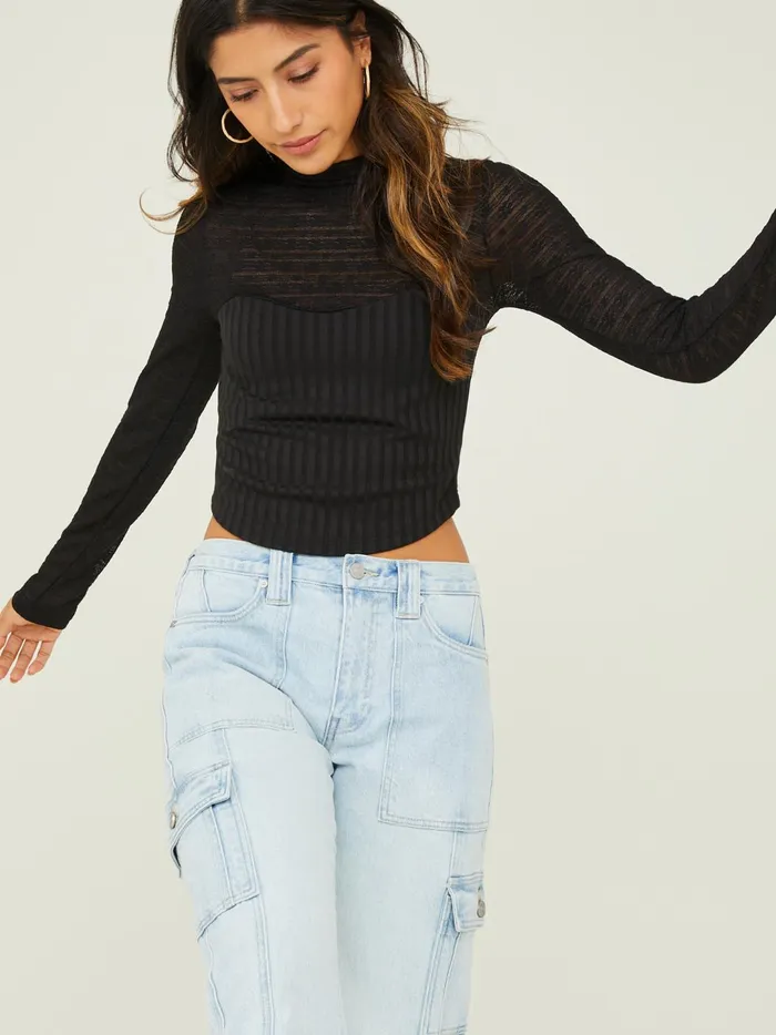 Women Tinley Ribbed Lace Top Black Altar039d State Blouses