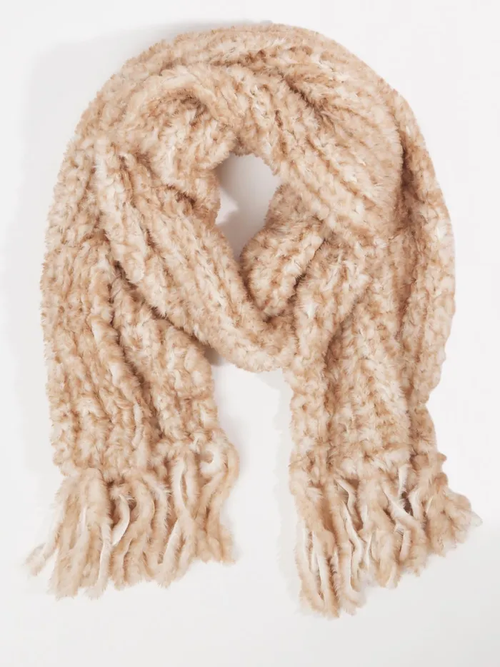 Women TwoTone Large Fur Knitted Scarf Natural Altar039d State Bandanas Scarves