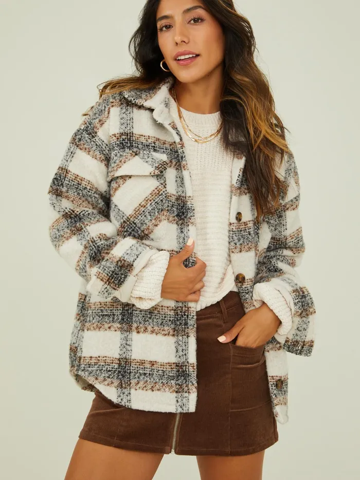 Women Winnie Wool Plaid Shacket Ivorymulti Altar039d State Jackets