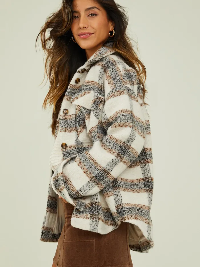 Women Winnie Wool Plaid Shacket Ivorymulti Altar039d State Jackets