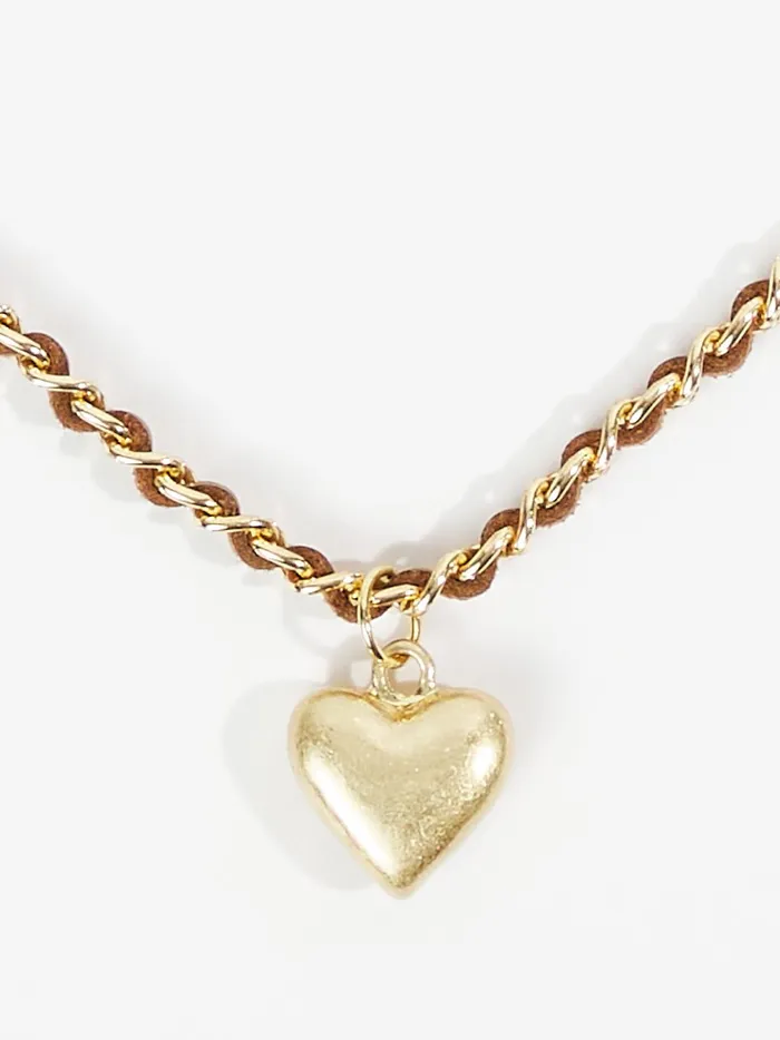 Women Woven Leather Chain Heart Necklace Gold Altar039d State Jewelry