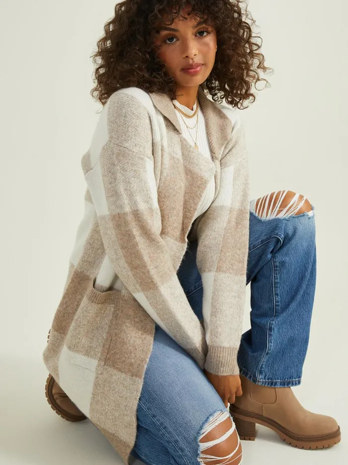 Women Wrenly Plaid Midi Cardigan Beigecream Altar039d State Sweaters