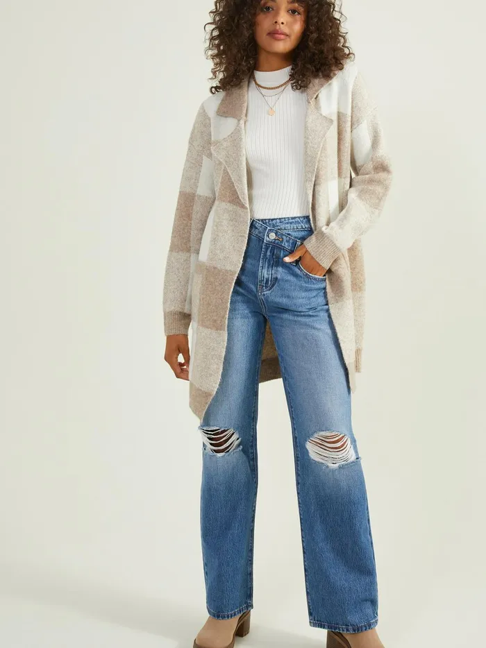Women Wrenly Plaid Midi Cardigan Beigecream Altar039d State Sweaters