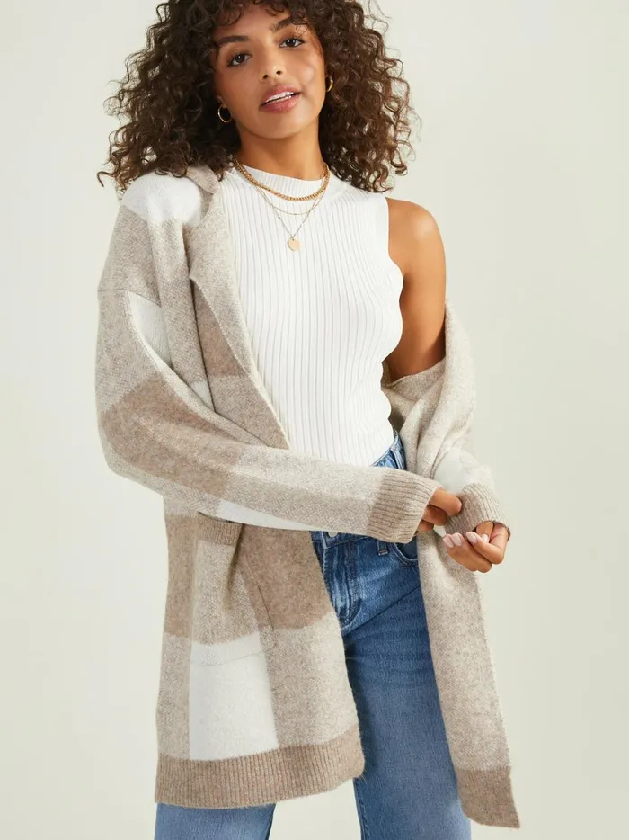 Women Wrenly Plaid Midi Cardigan Beigecream Altar039d State Sweaters
