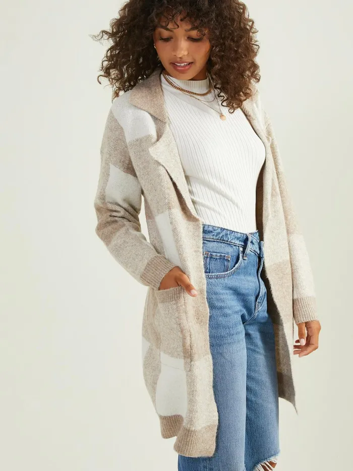 Women Wrenly Plaid Midi Cardigan Beigecream Altar039d State Sweaters